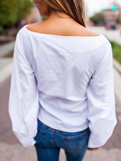 Off-shoulder Long sleeve Plain Fashion Blouses Top