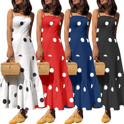 Sexy Polka Dot Sling Sleeveless Maxi Dresses