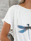 Vintage Short Sleeve Statement Dragonfly Printed Crew Neck Plus Size Casual Tops
