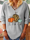 V neck long sleeve halloween design printed women T-shirts