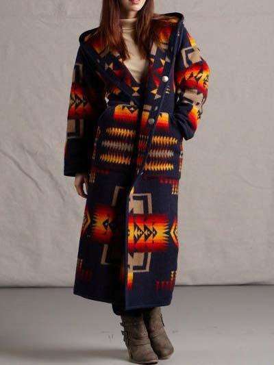 Geometry print Long sleeve Wool Long Coats