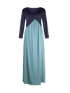 Patchwork color irregular long sleeve maxi dresses