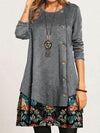 Casual Loose Round Neck Floral Long Sleeve Dress