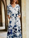 Vacation Blue Floral Winter Long Dresses