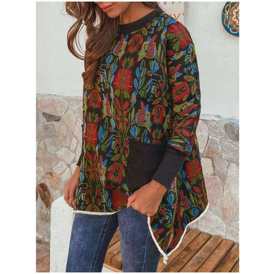 Casual Loose Floral print Round neck Long sleeve Sweatshirts