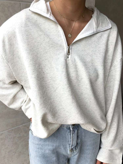 Casual Pure Lapel Long sleeve Zipper Sweatshirts