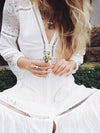 White Lace Split-Joint Hollow Midi Dress