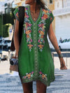 Women Summer  Short Sleeve Embroidered Shift Dresses