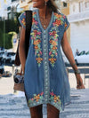 Women Summer  Short Sleeve Embroidered Shift Dresses