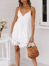 Sexy v-neck pure white lace patchwork skater dresses