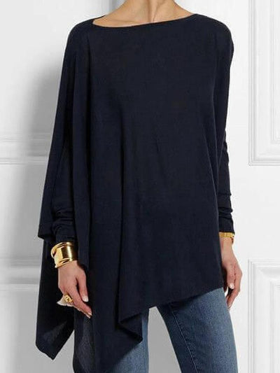 Irregular solid color pullover casual blouses