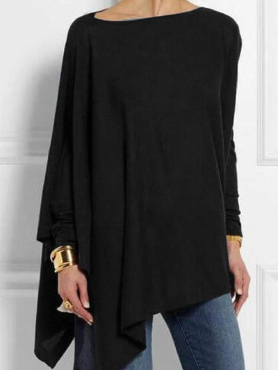 Irregular solid color pullover casual blouses