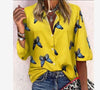 Casual Butterfly print Lapel Long sleeve Blouses