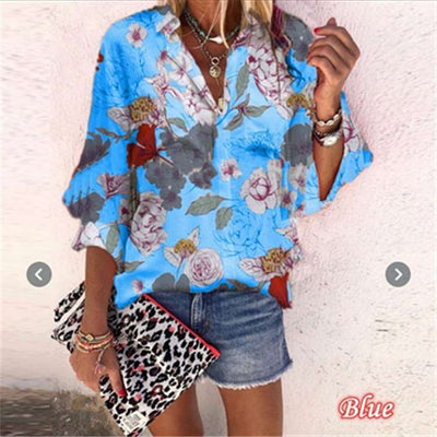 Fashion Casual Floral Lapel Long sleeve Blouses
