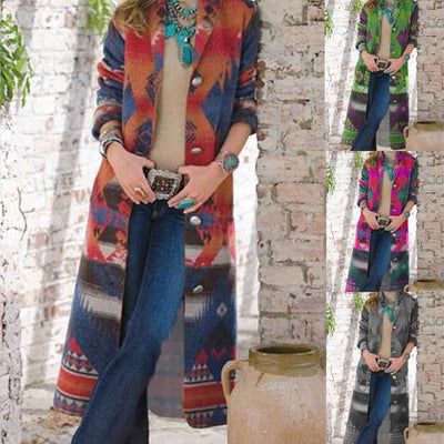 Fashion Print Lapel Long sleeve Coats