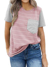 Short sleeve striped pocket stitching T - shirts