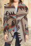 Fashion Retro Print Lapel Long sleeve Woolen Coat