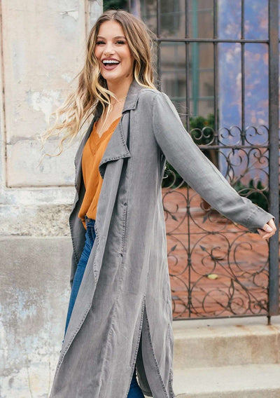 Casual Pure Lapel Long sleeve Vent Trench Coats