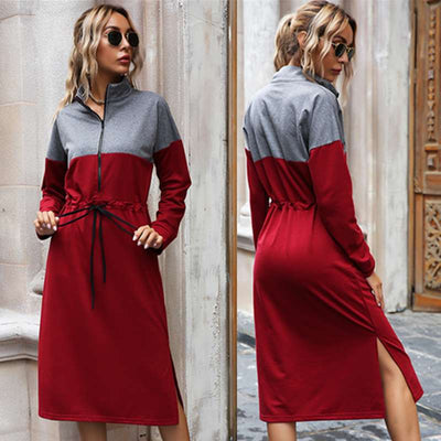 Stylish Gored Stand collar Long sleeve Lacing Skater Dresses