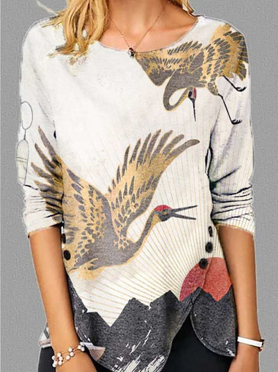 Women Vintage Printed Long Sleeve Casual Top T-shirts