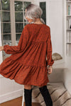 Casual Loose Point print V neck Long sleeve Gored Shift Dresses