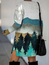 Fashion Landscape print Round neck Long sleeve Knit Shift Dresses