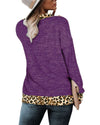 Casual Gored Leopard print V neck Long sleeve T-Shirts