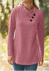 Casual Pure V neck Fastener Long sleeve T-Shirts