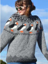 Casual Penguin print Round neck Long sleeve Knit Sweaters