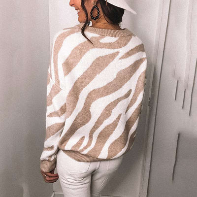 Fashion Stripe print Round neck Long sleeve Knit  Sweaters
