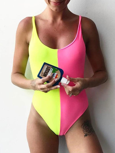 sexy backless jumpsuit contrasting bikini swimwear
