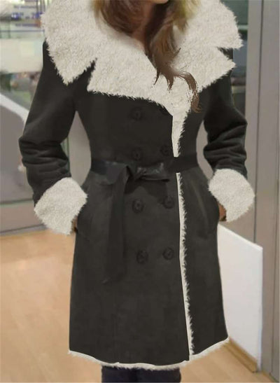 Fashion Plush Lapel Long sleeve Lacing Coats