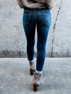 Blue Broken Hole Slim Cotton Jeans Long Pants