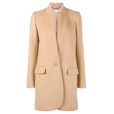 Solid Color Stand-Up Collar Pocket Woman Coat