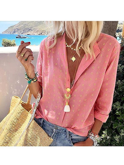 Casual Printed  Long Sleeve Single-Breasted Blouses