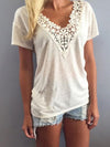 Short Sleeved Lace Decoration V neck Casual T-shirts