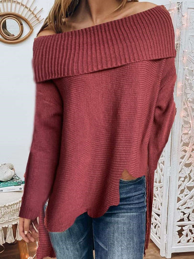 Casual Pure One shoulder Long sleeve Knit Sweaters