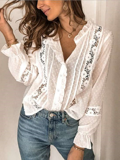 Casual Pure Stringy selvedge Stand collar Long sleeve Blouses