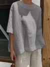 Plus size loose casual women plain cotton linen blouses