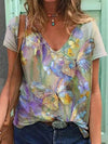 Stylish top women v neck butterfly printed short sleeve T-shirts