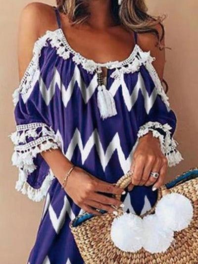 Vintage Sling Off-shoulder Printed Color Mini Vacation Dresses