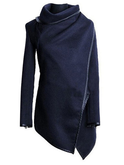 Blue High Neck Front Wrapped Trench Coat