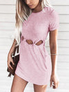 Round Neck Short Sleeve Hollow Out Plain Bodycon Dresses