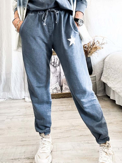 Cotton-Blend Star Printed Long Pants