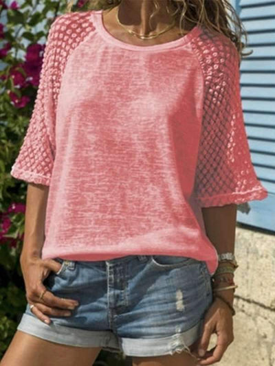 Lace Stitching Round Neck Cropped T-Shirt