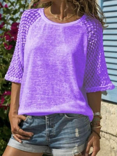 Lace Stitching Round Neck Cropped T-Shirt