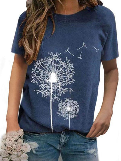 Women cotton blend Casual Printed Round Neck Short Sleeve T-Shirts