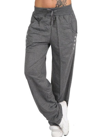 Plain Belted Slacks Casual Loose-fitting Straight Long Pants