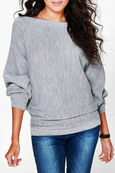 Round Neck  Plain  Batwing Sleeve Sweaters