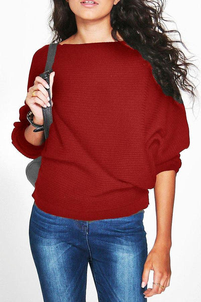 Round Neck  Plain  Batwing Sleeve Sweaters